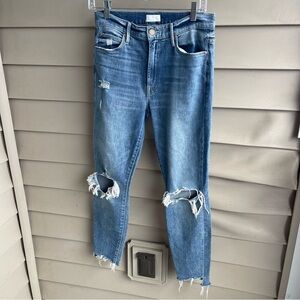 MOTHER Stunner Ankle Step Fray Helter Skelter Jeans‎ Sz 27 Distressed Lightening